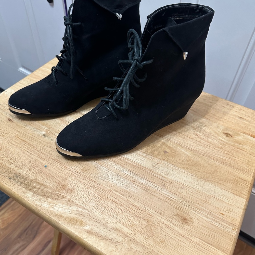 Hot in Hollywood Black Lace Up Boots with Silver Accents